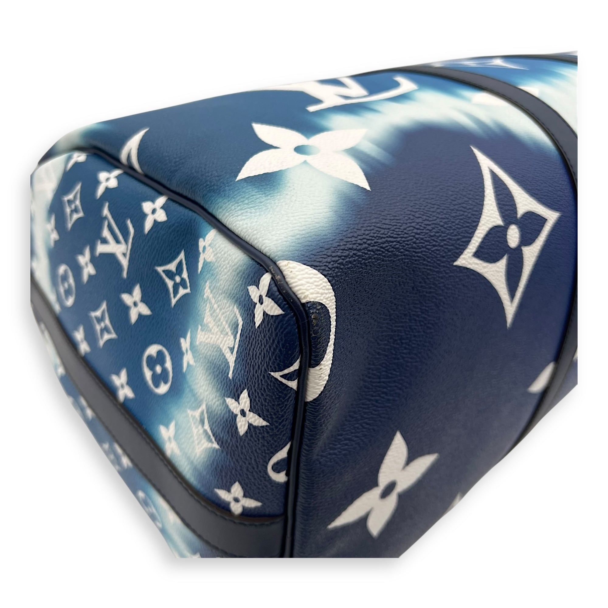 Louis Vuitton Keepall Top Handle Bag 50 Blue in Coated Canvas, Silver hardware_7