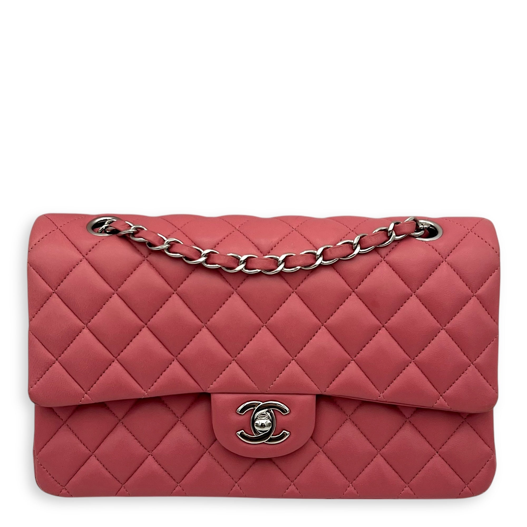 Chanel Classic Medium Pink Shoulder Bag in Lambskin, Silver hardware_1