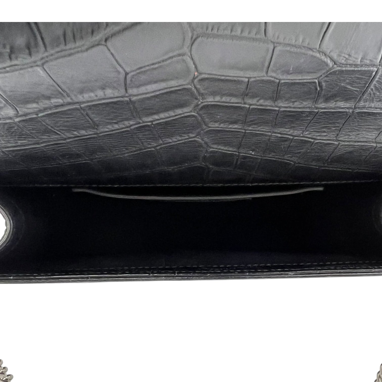 Saint Laurent Kate Crossbody Bag Black in Crocodile Embossed Calfskin, Silver hardware_6