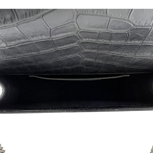 Saint Laurent Kate Crossbody Bag Black in Crocodile Embossed Calfskin, Silver hardware_6