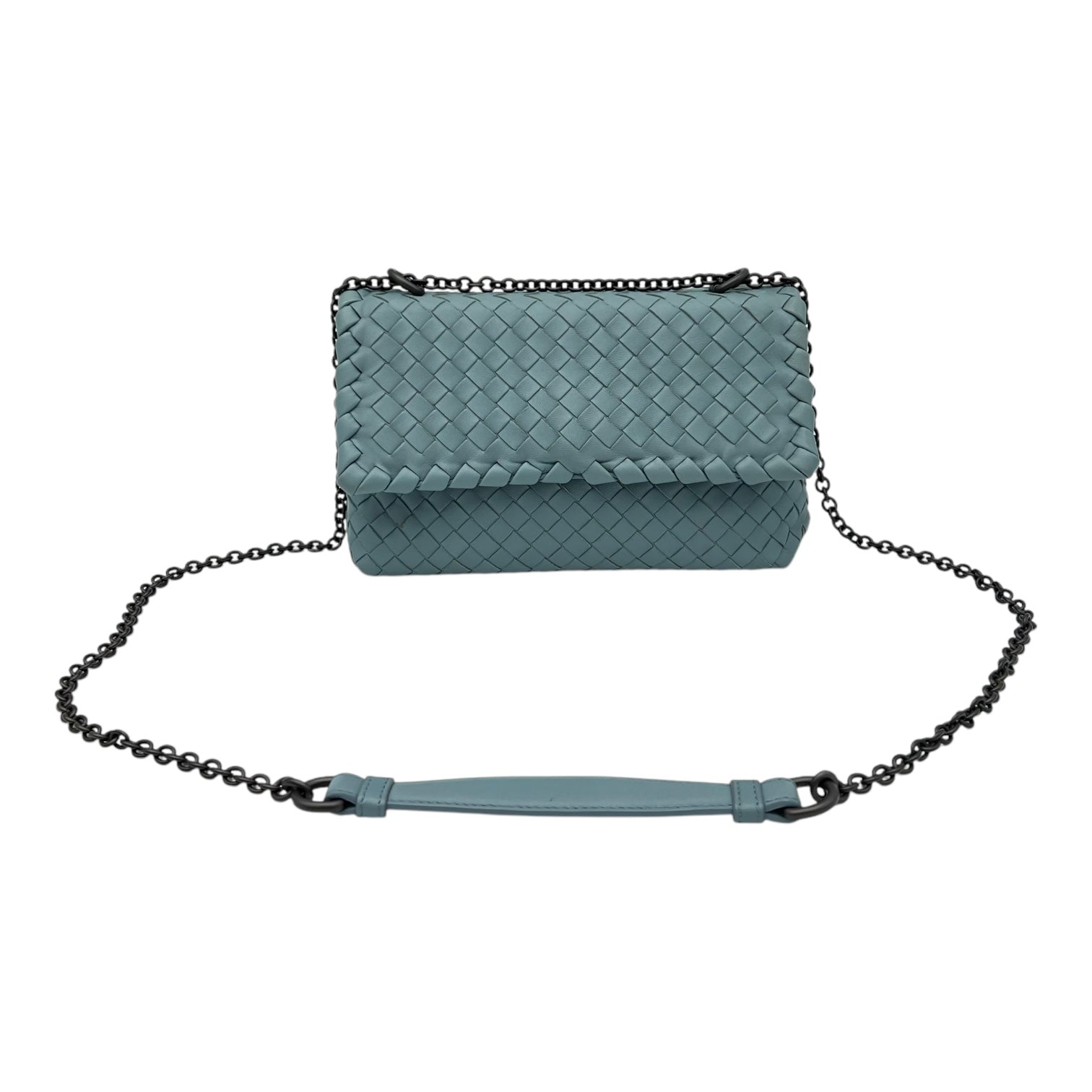 Bottega Veneta Intrecciato Crossbody Bag Blue in Calfskin, Ruthenium hardware_7