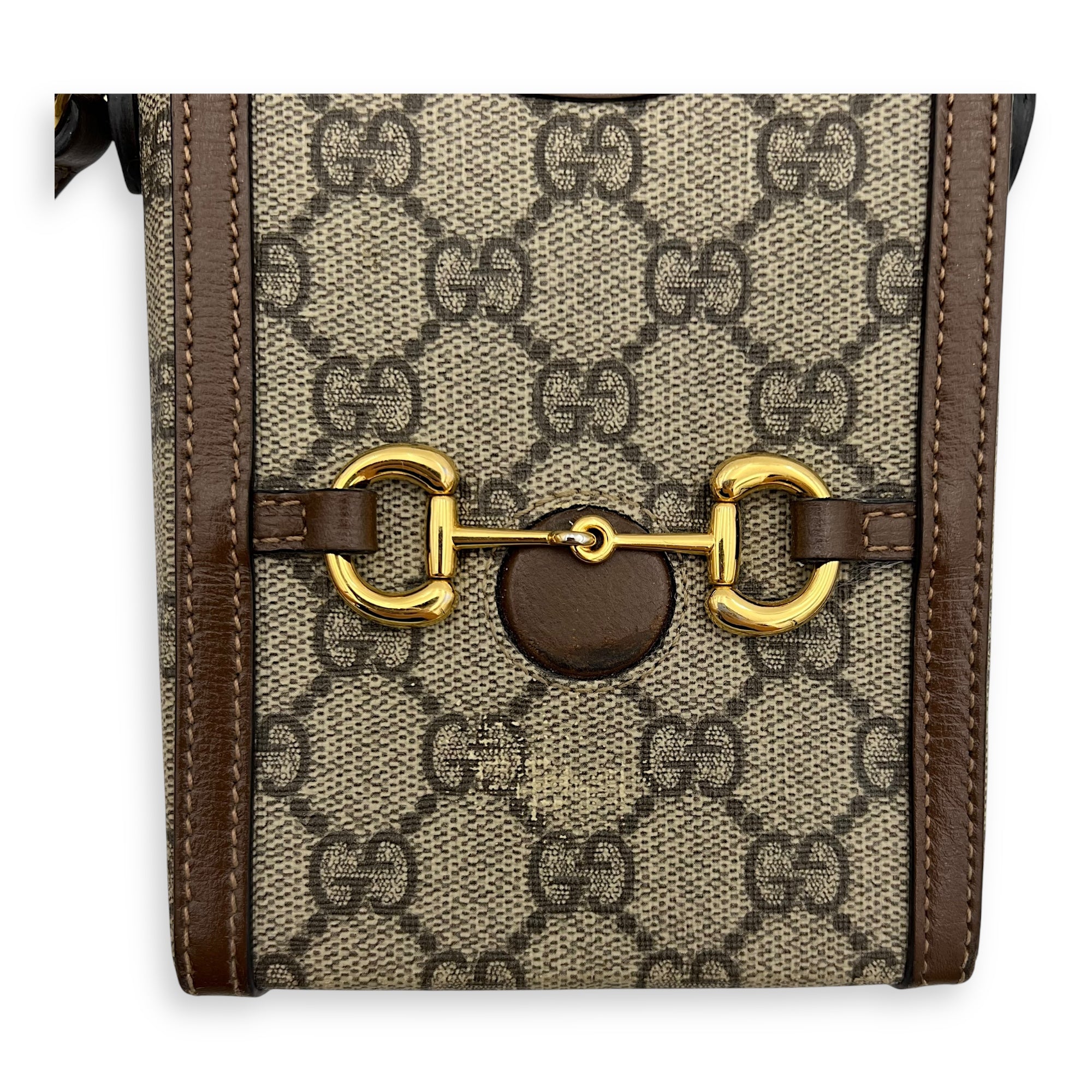 Gucci Horsebit 1955 Shoulder Bag Brown in Monogram Coated Canvas, Gold hardware_11