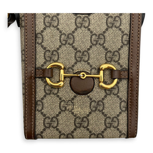 Gucci Horsebit 1955 Shoulder Bag Brown in Monogram Coated Canvas, Gold hardware_11