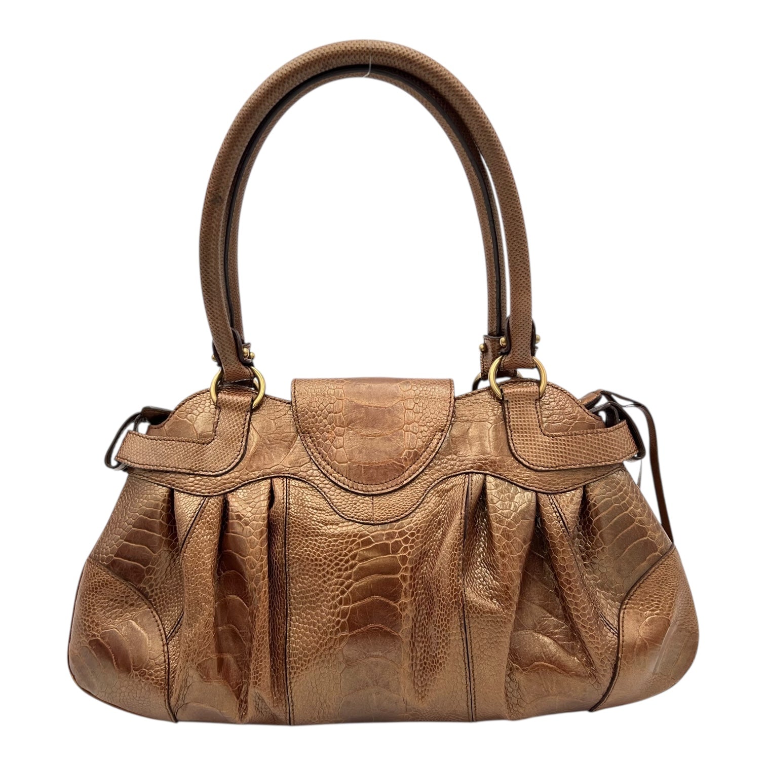 Salvatore Ferragamo Gancini Shoulder Bag Brown in Python Embossed Calfskin, Gold hardware_2