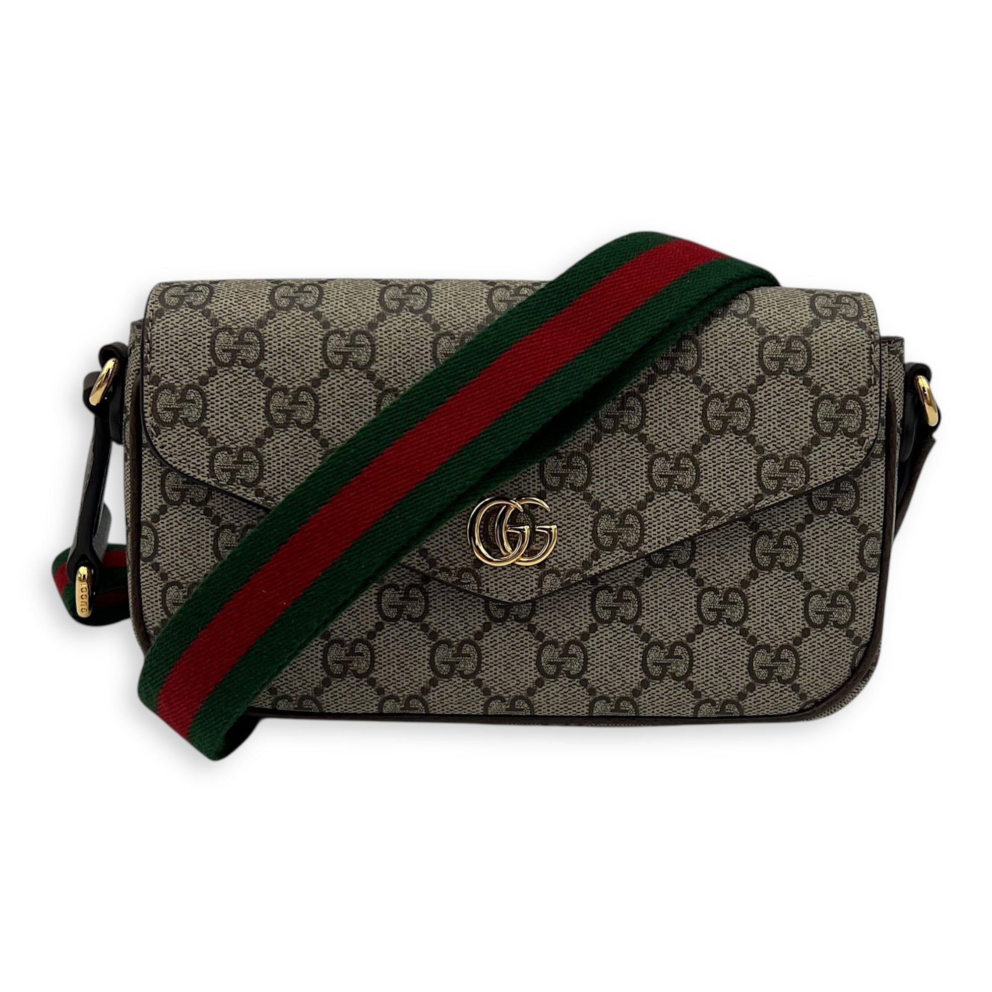 Gucci Ophidia Shoulder Bag Brown in Monogram Coated Canvas, Gold hardware_9