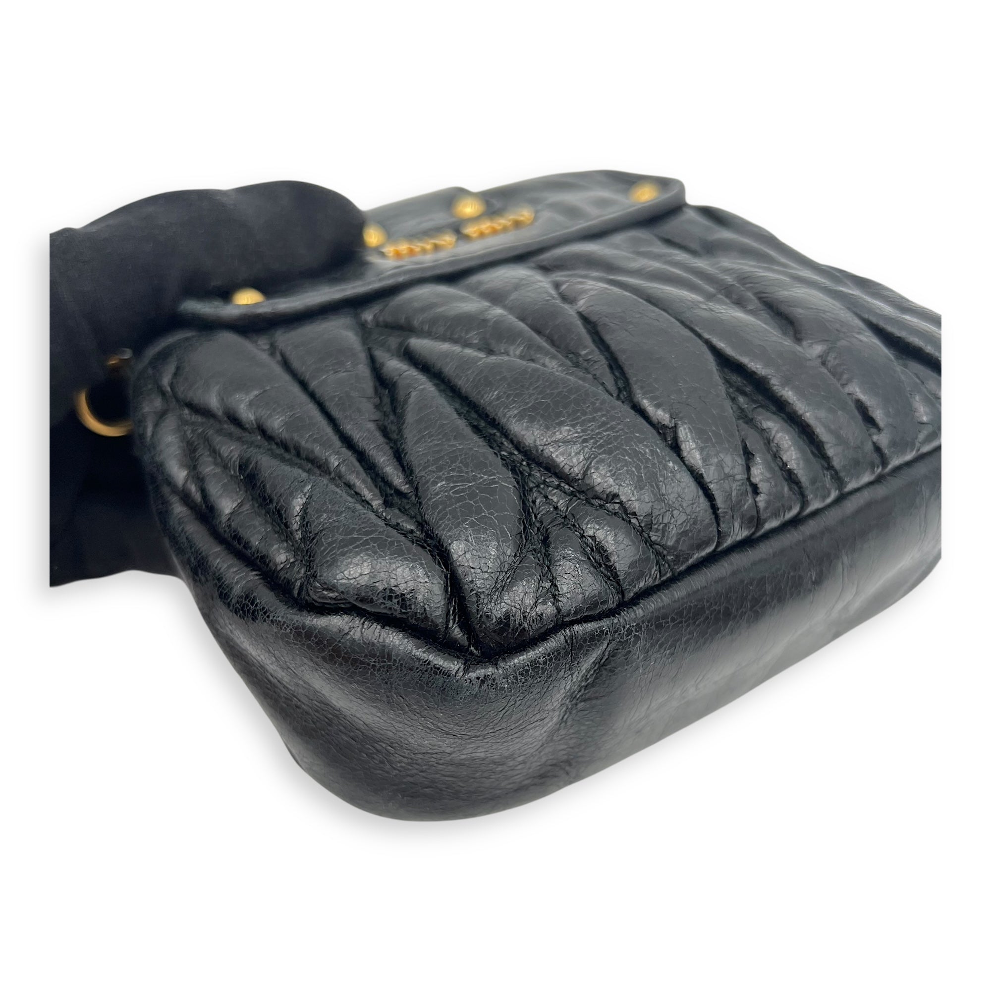 Miu Miu Coffer Crossbody Bag Black in Calfskin, Gold hardware_8