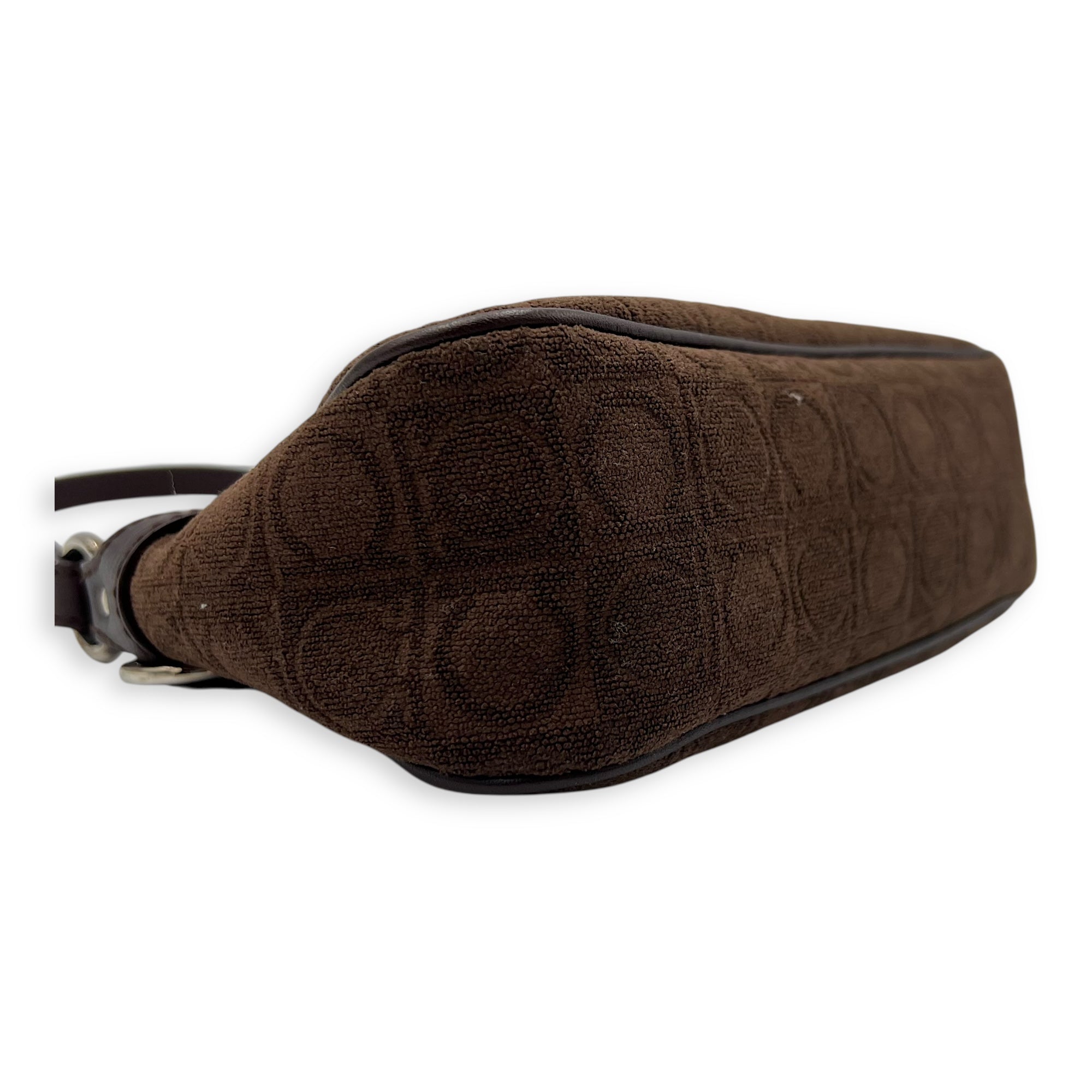 Salvatore Ferragamo Gancini Brown Shoulder Bag in Fabric, Silver hardware_8