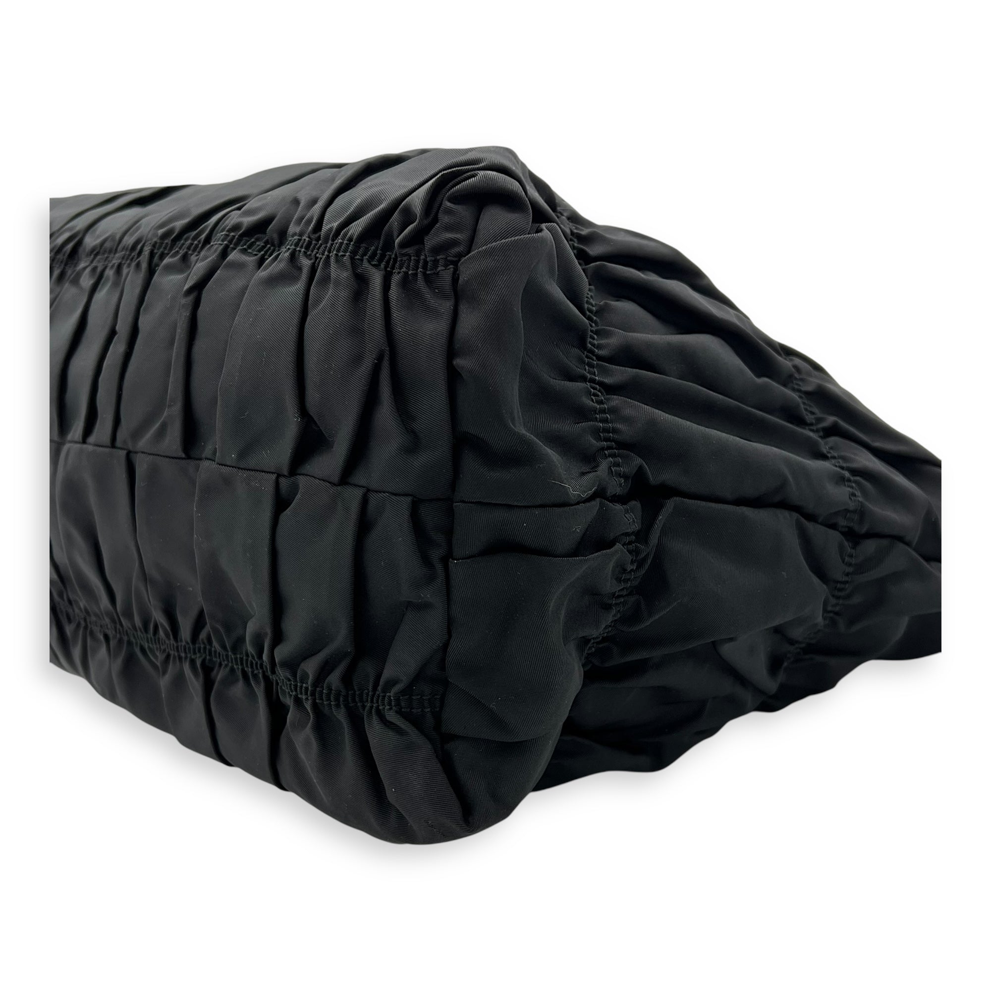 Prada Tessuto gaufre Top Handle Bag Medium Black in Nylon, Gold hardware_10