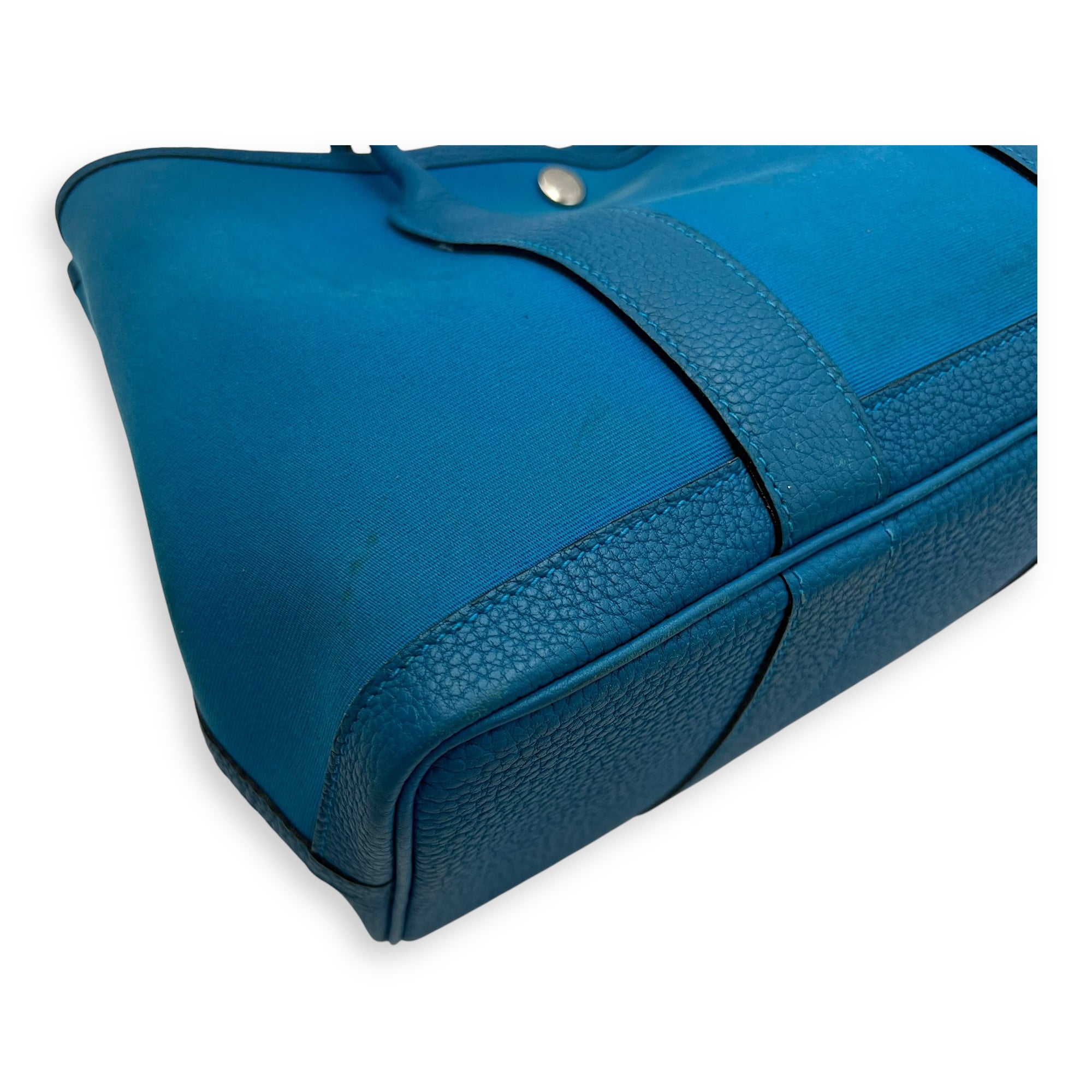 Hermès Garden Party Blue in Canvas, Silver hardware_11