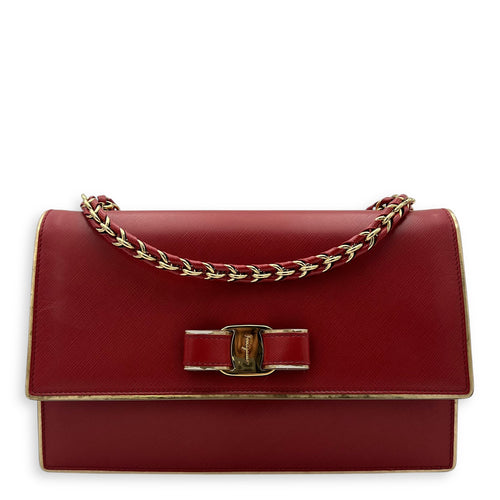 Salvatore Ferragamo Vara Bow Shoulder Bag Red in Calfskin, Gold hardware_1