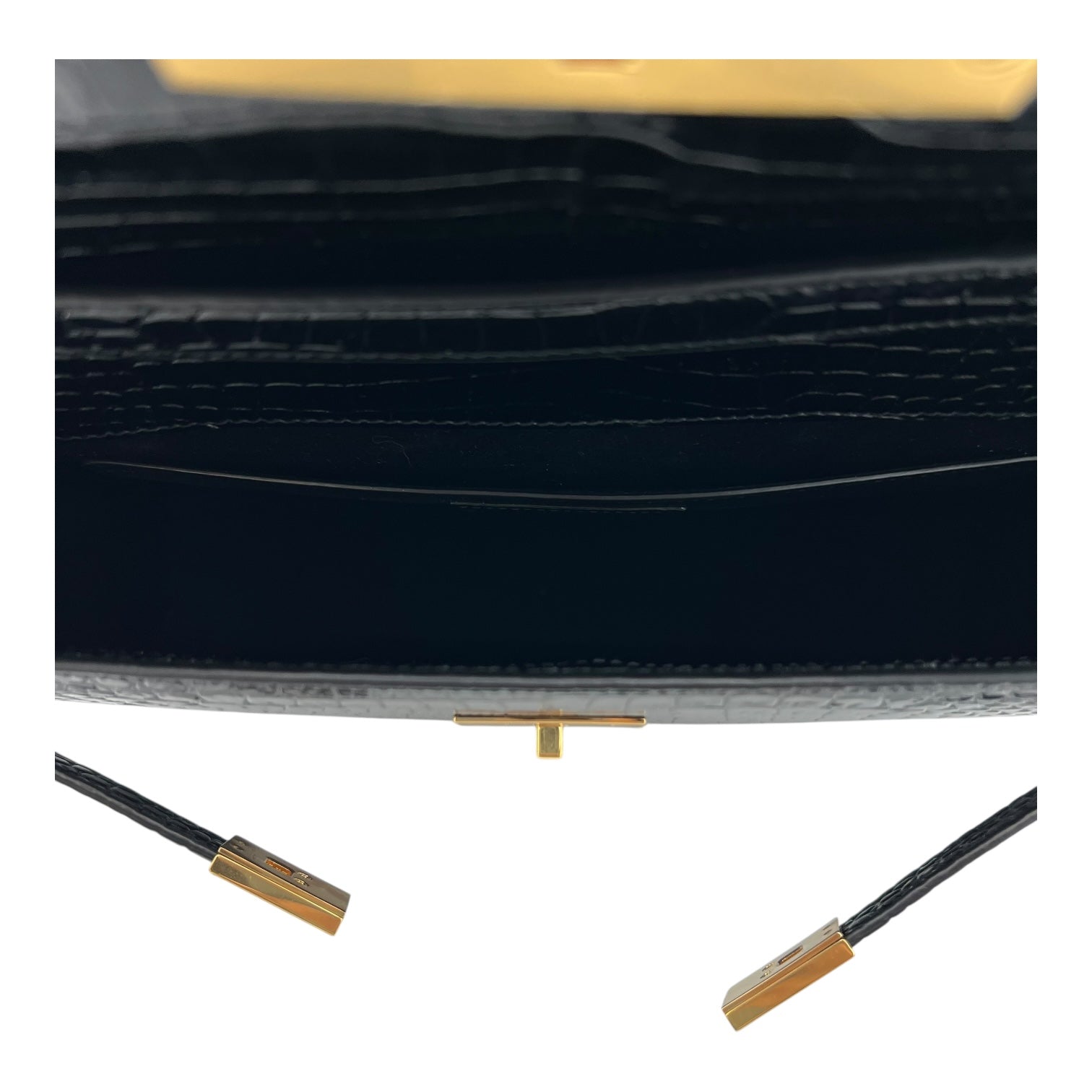 Saint Laurent Manhattan Shoulder Bag Black in Crocodile Embossed Calfskin, Gold hardware_6