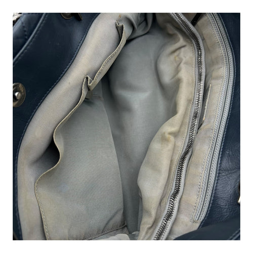 Chanel CC Shoulder Bag Blue in Calfskin, Ruthenium hardware_8