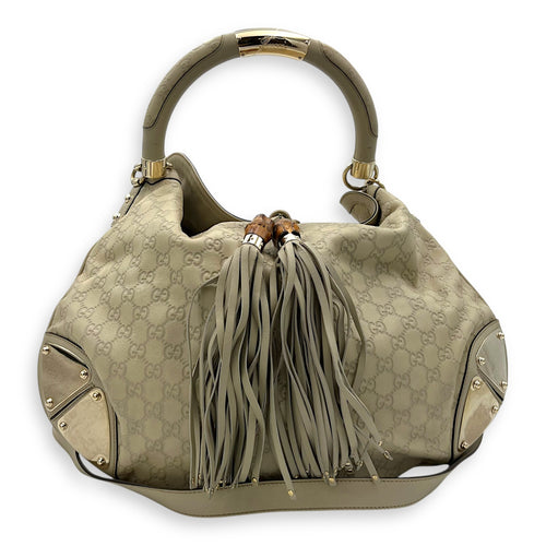 Gucci Babouska Indy White Top Handle Bag in Guccissima Leather, Gold hardware_15