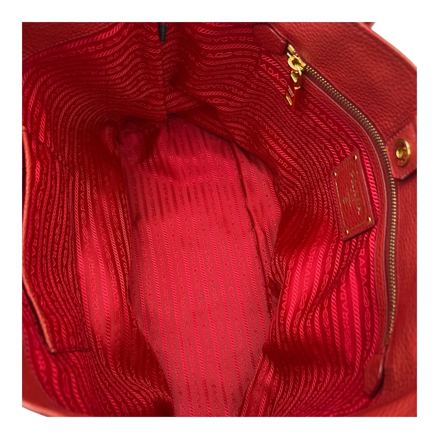 Prada Logo Top Handle Bag Red in Calfskin, Gold hardware_6