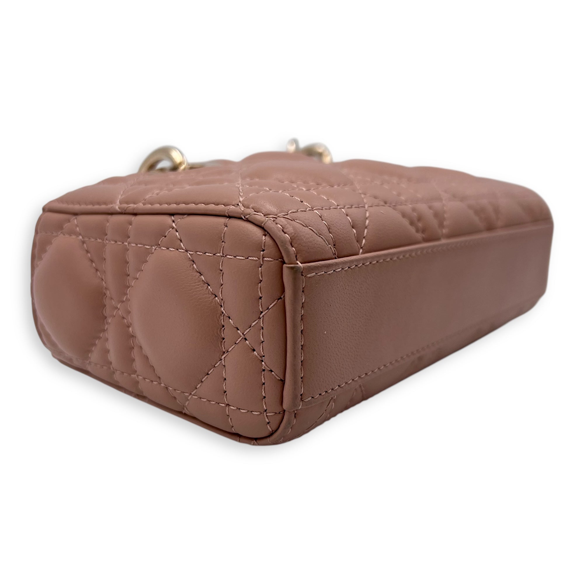 Christian Dior Lady D-Joy Top Handle Bag Micro Beige in Lambskin, Gold hardware_8