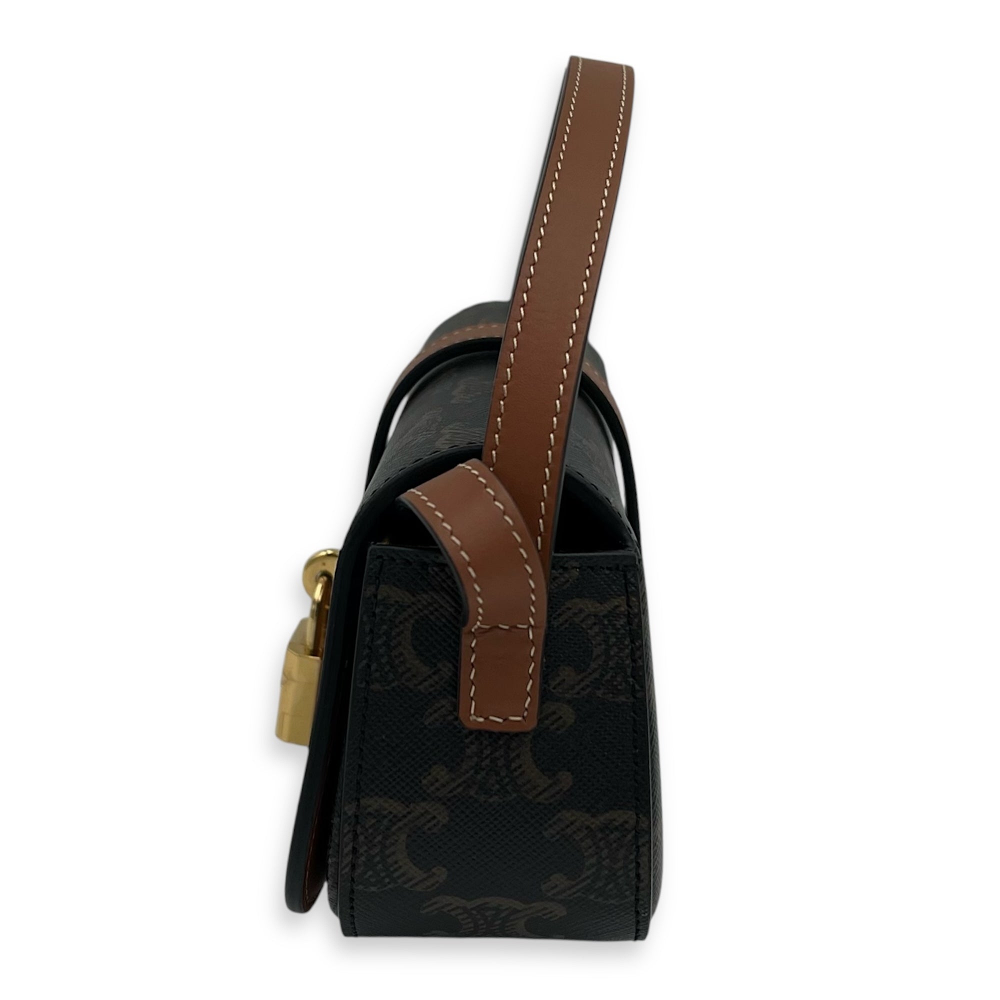 Celine Tabou Shoulder Bag Brown in Coated Canvas, Gold hardware_3