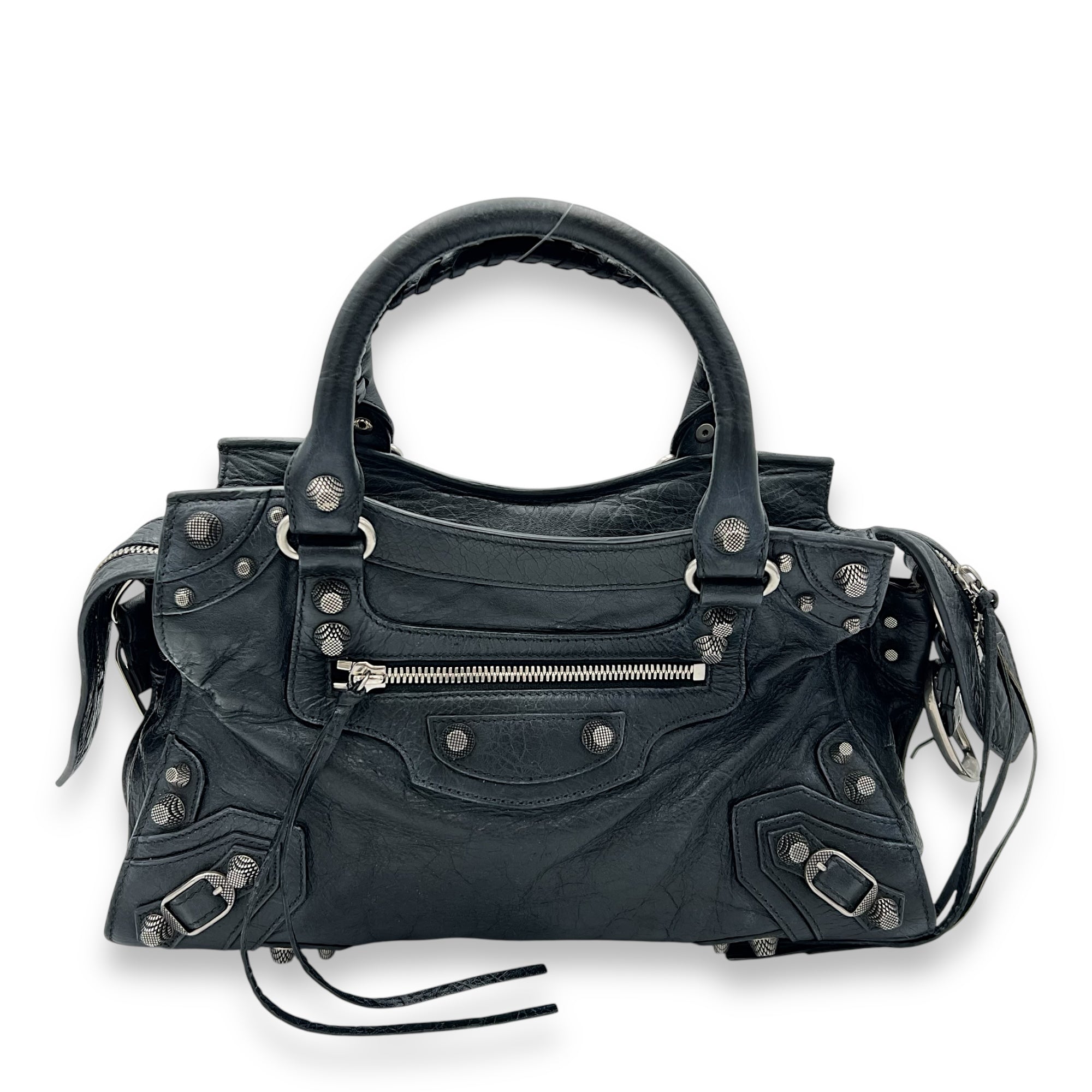 Balenciaga Neo Classic Top Handle Bag Black in Distressed Leather, Silver hardware_1