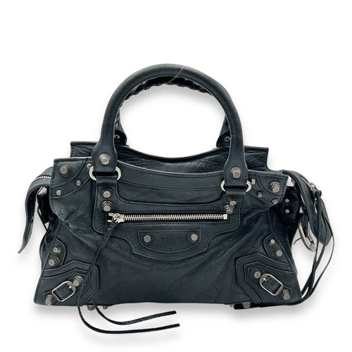 Balenciaga Neo Classic Top Handle Bag Black in Distressed Leather, Silver hardware_1