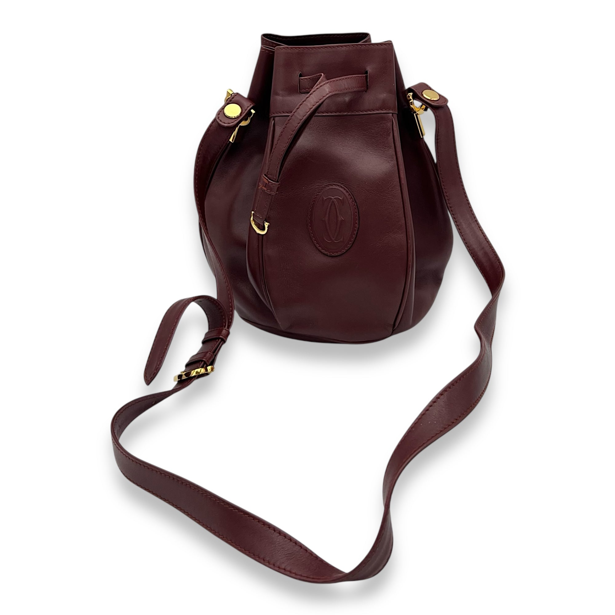 Cartier Must de Bucket Bag Red in Calfskin, Gold hardware_7