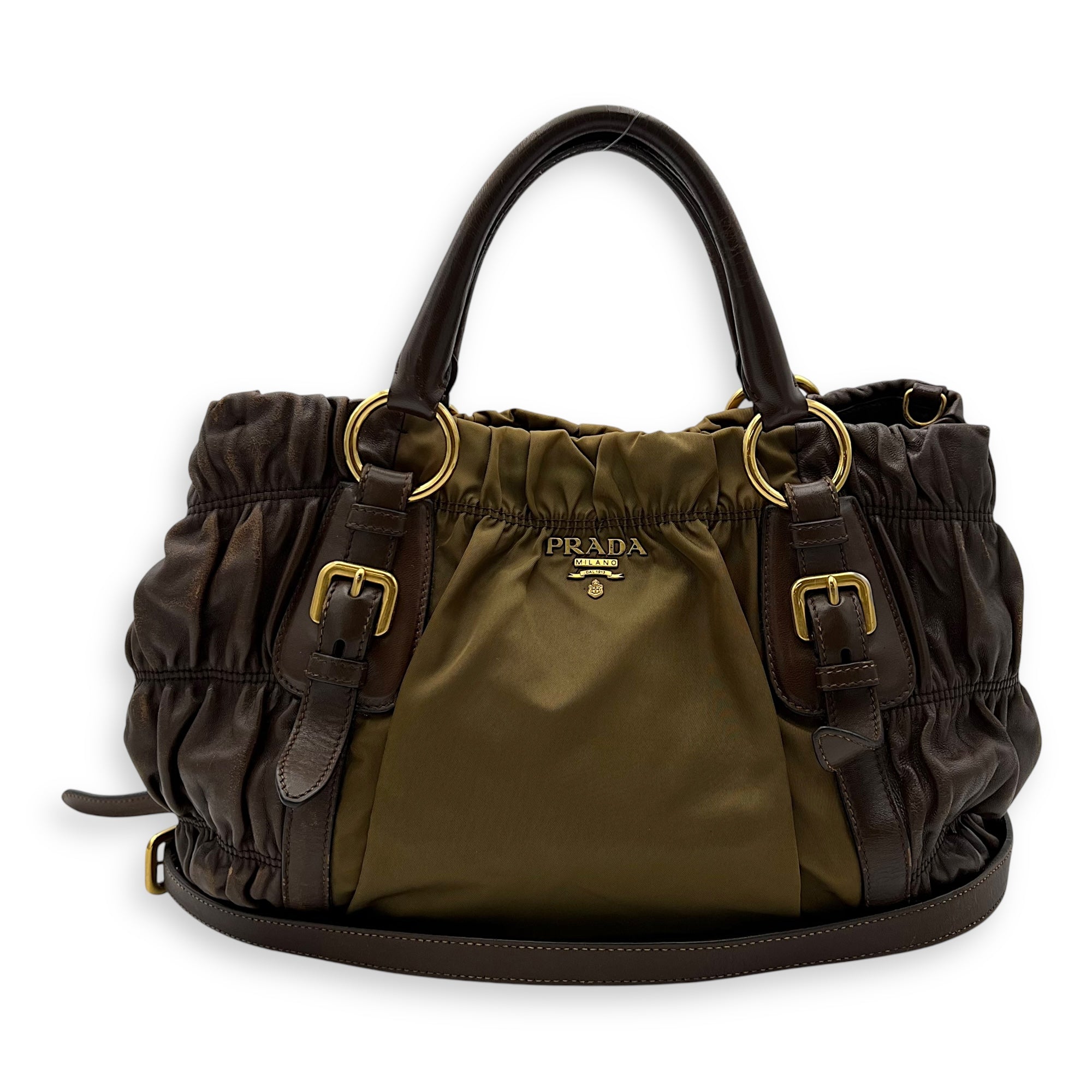 Prada Vintage Top Handle Bag Green in Nylon, Gold hardware_15