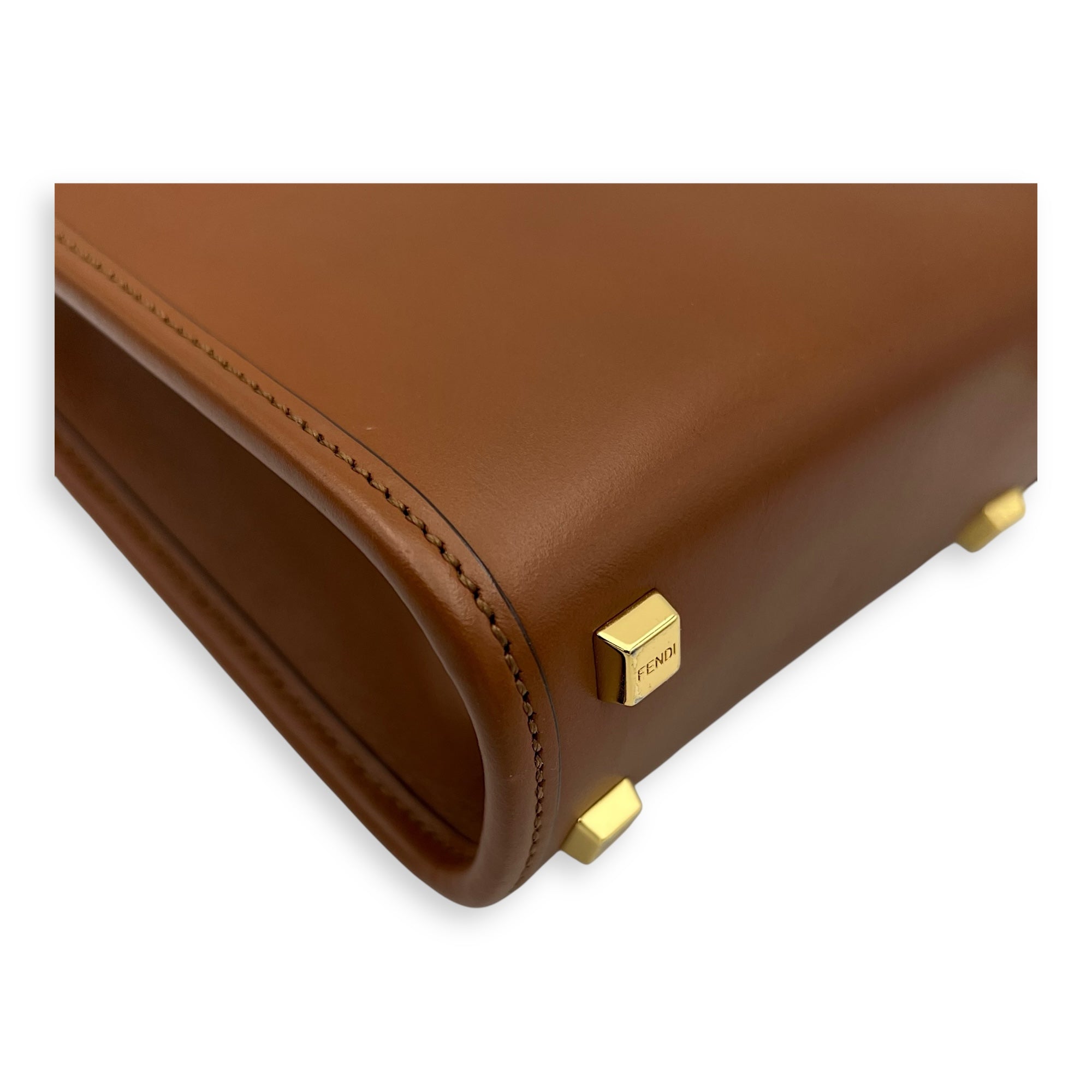 Fendi Sunshine Top Handle Bag Mini Brown in Calfskin, Gold hardware_12