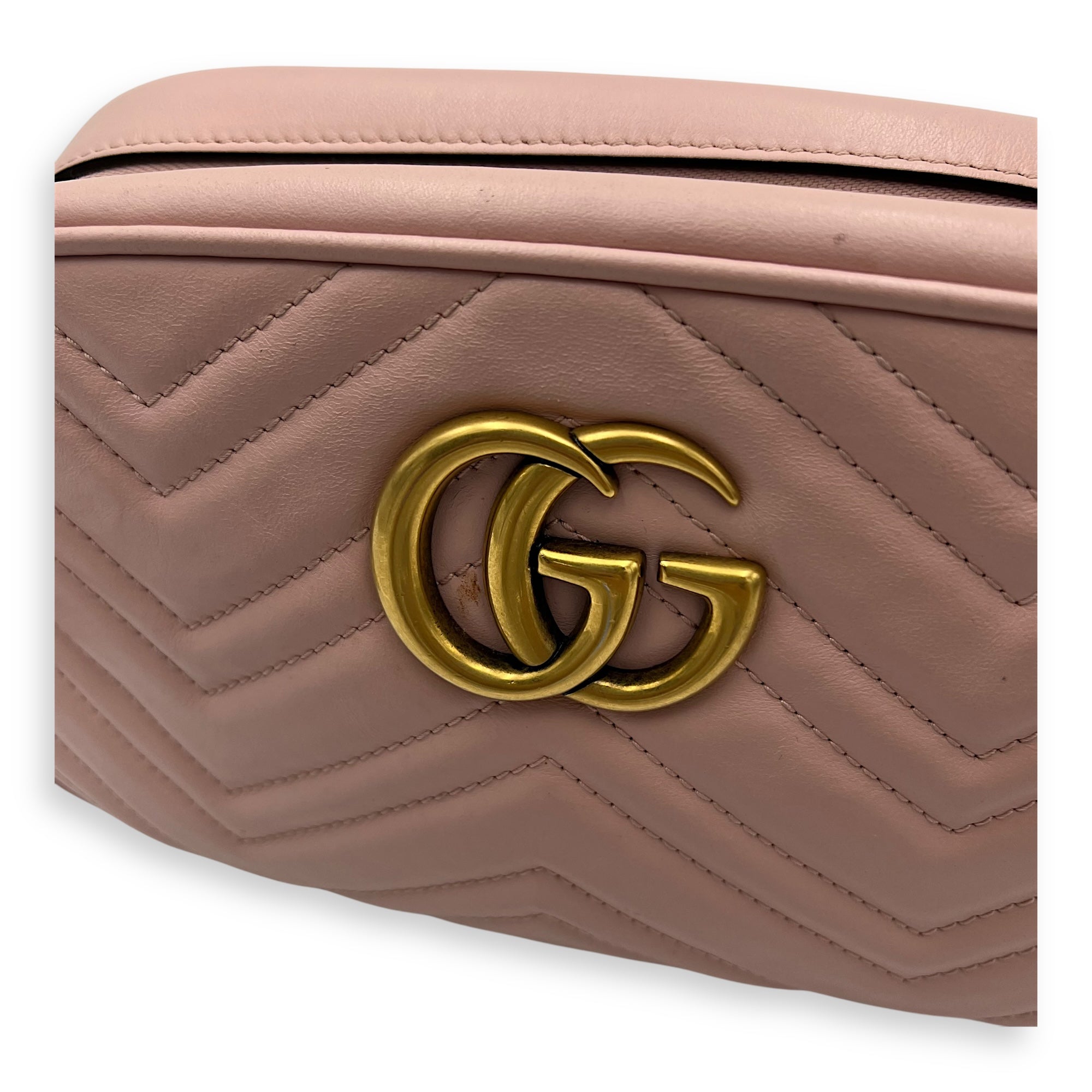 Gucci GG Marmont Crossbody Bag Pink in Calfskin, Gold hardware_7