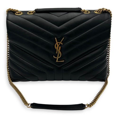 Saint Laurent Loulou Shoulder Bag Medium Black in Calfskin, Gold hardware_8