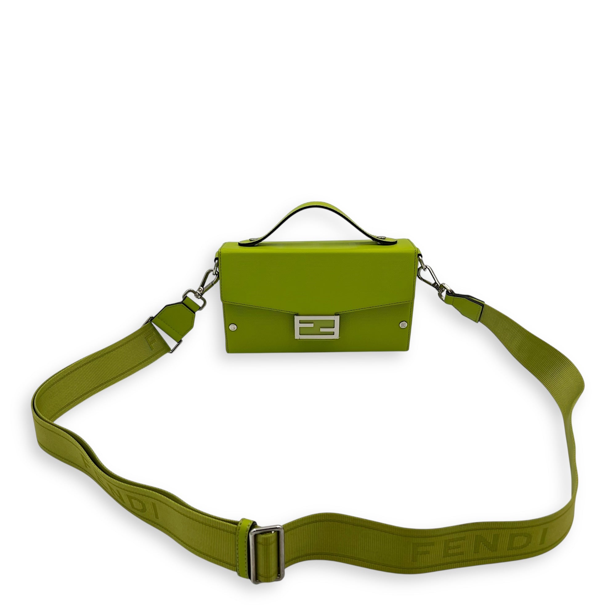 Fendi Baguette Crossbody Bag Yellow in Calfskin, Silver hardware_15