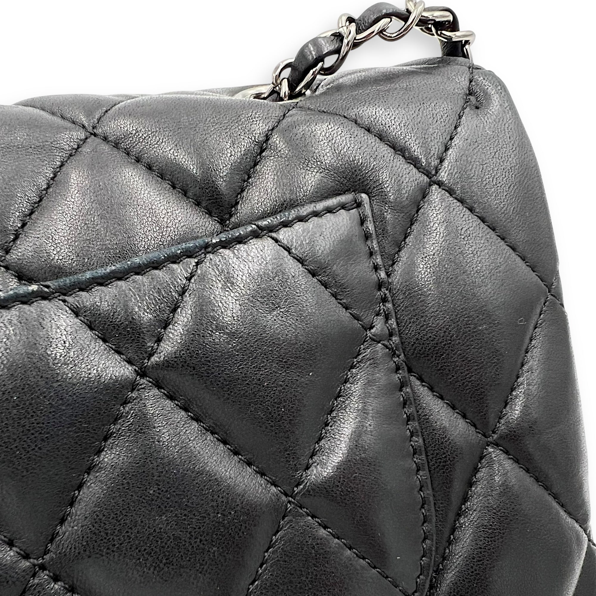 Chanel Accordion Triple Shoulder Bag Black in Lambskin, Silver hardware_15