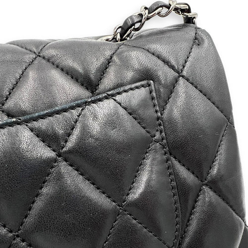 Chanel Accordion Triple Shoulder Bag Black in Lambskin, Silver hardware_15