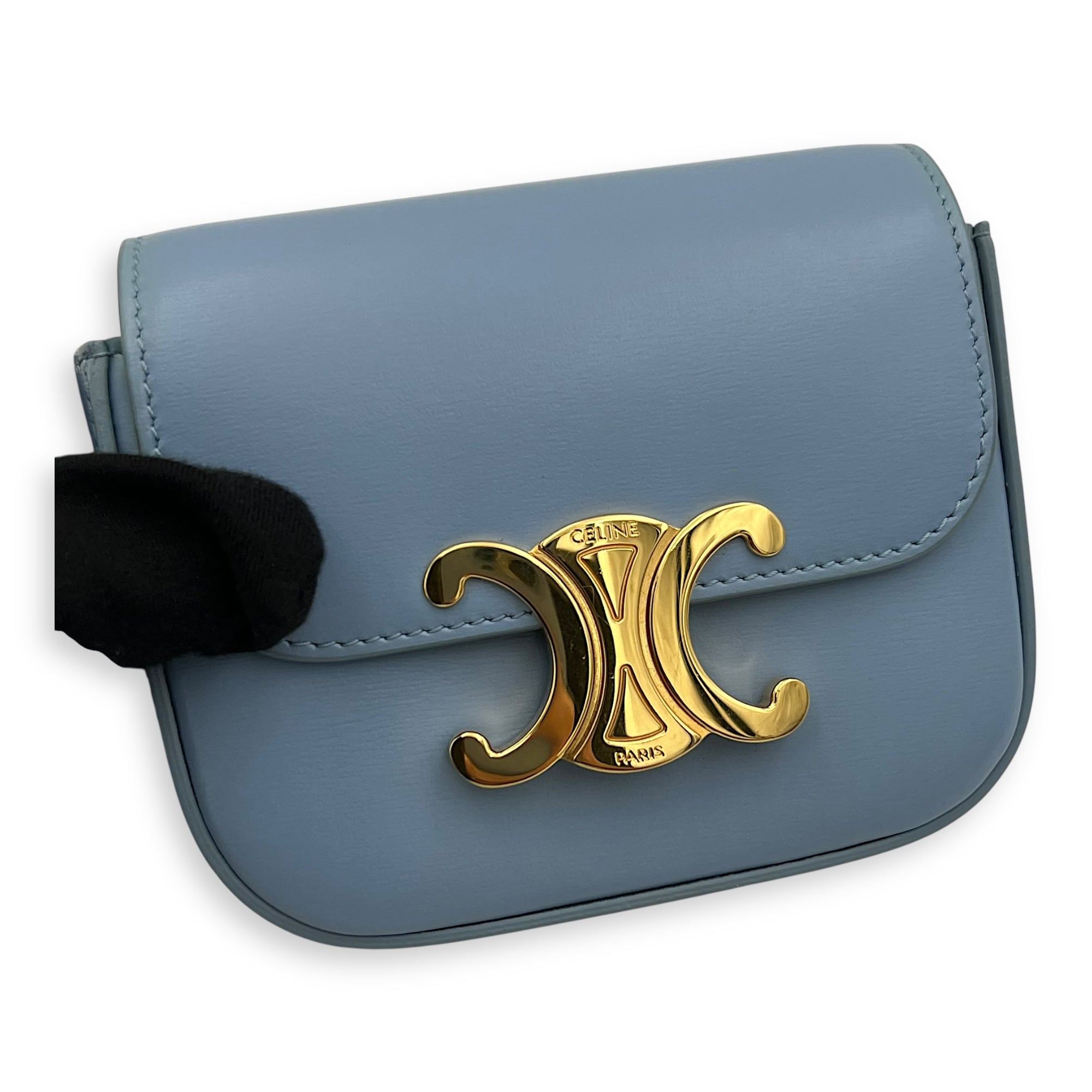 Celine Claude Crossbody Bag Blue in Calfskin, Gold hardware_8