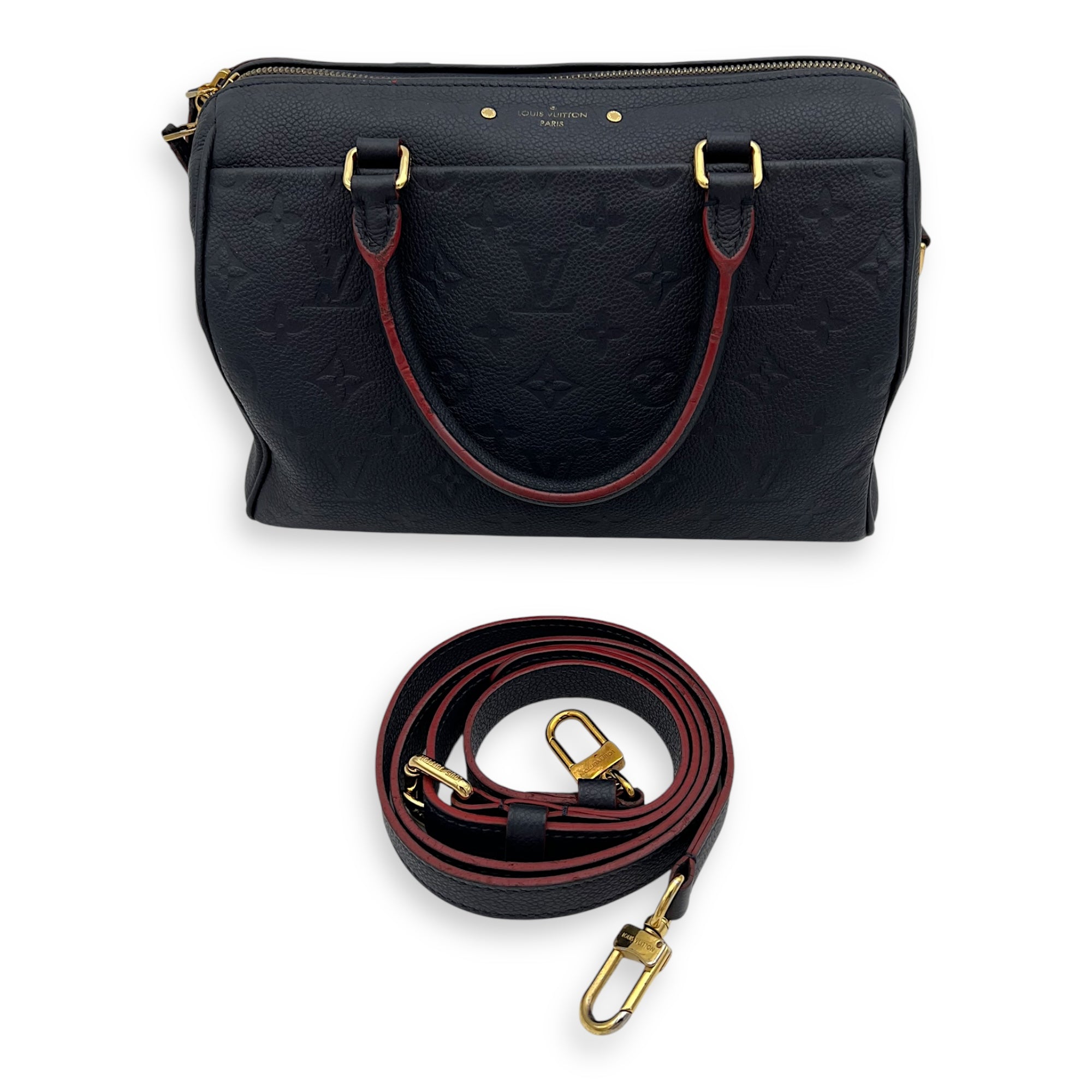 Louis Vuitton Speedy Bandouliere Top Handle Bag 25 Blue in Empreinte Leather, Gold hardware_5