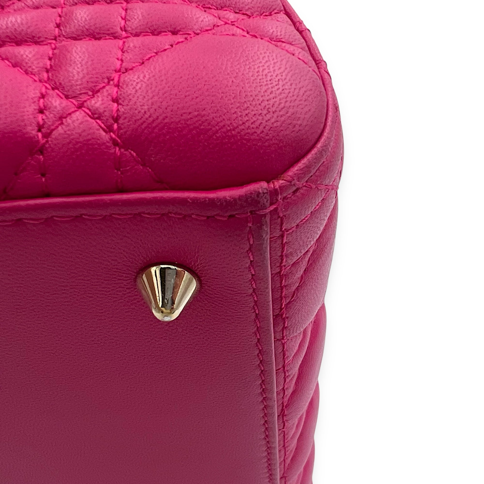 Dior Lady Dior Top Handle Bag Medium Pink in Calfskin, Gold hardware_15