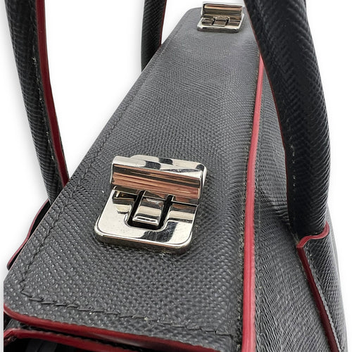 Prada 2 way turnlock bag Top Handle Bag Black in Saffiano Leather, Silver hardware_15