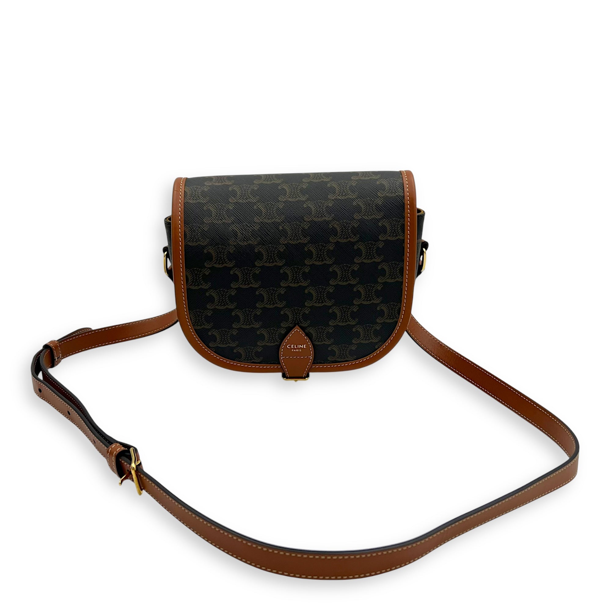 Celine Folco Crossbody Bag Brown in Coated Canvas, Gold hardware_15