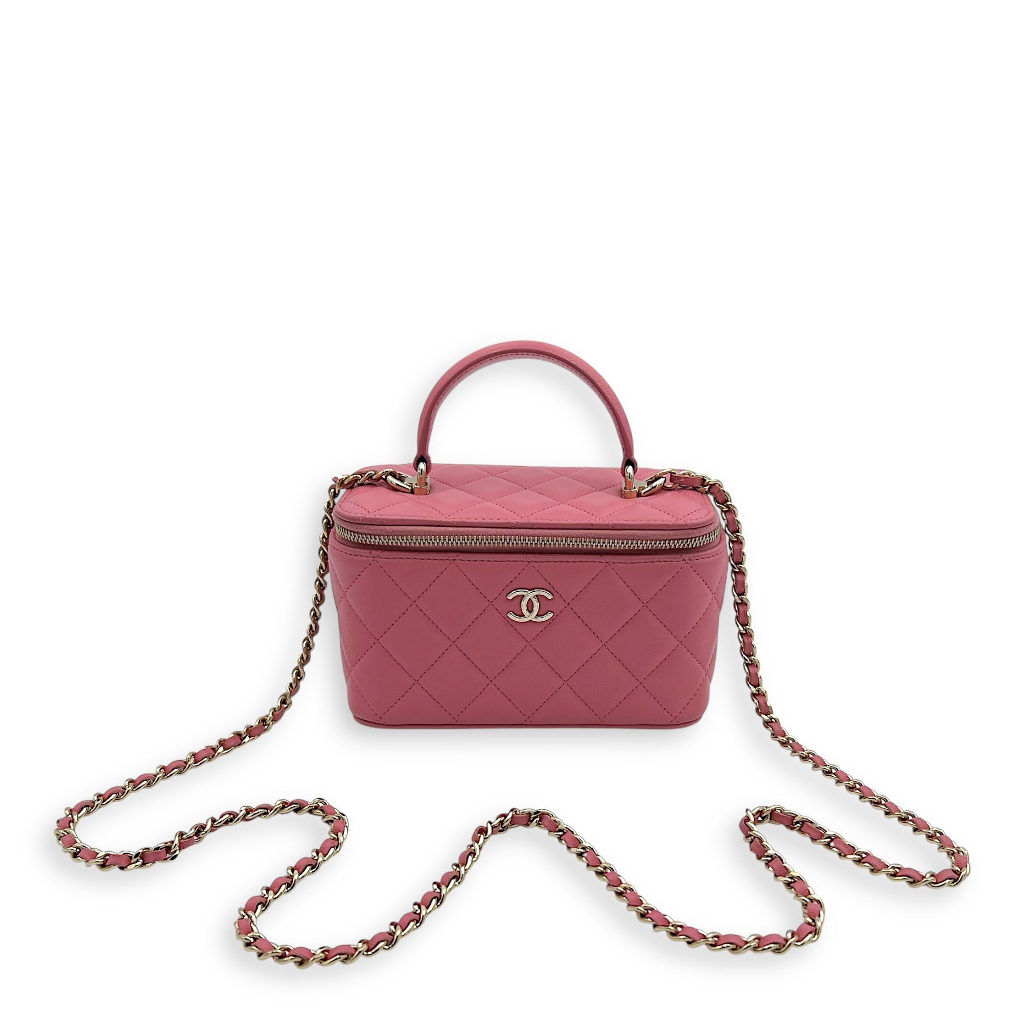 Chanel Vanity Top Handle Bag Pink in Lambskin, Gold hardware_15
