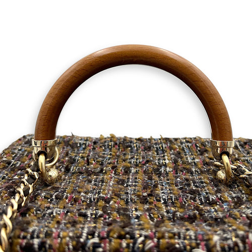 Chanel Vanity Case Wood Multi-colour Top Handle Bag in Tweed, Gold hardware_14