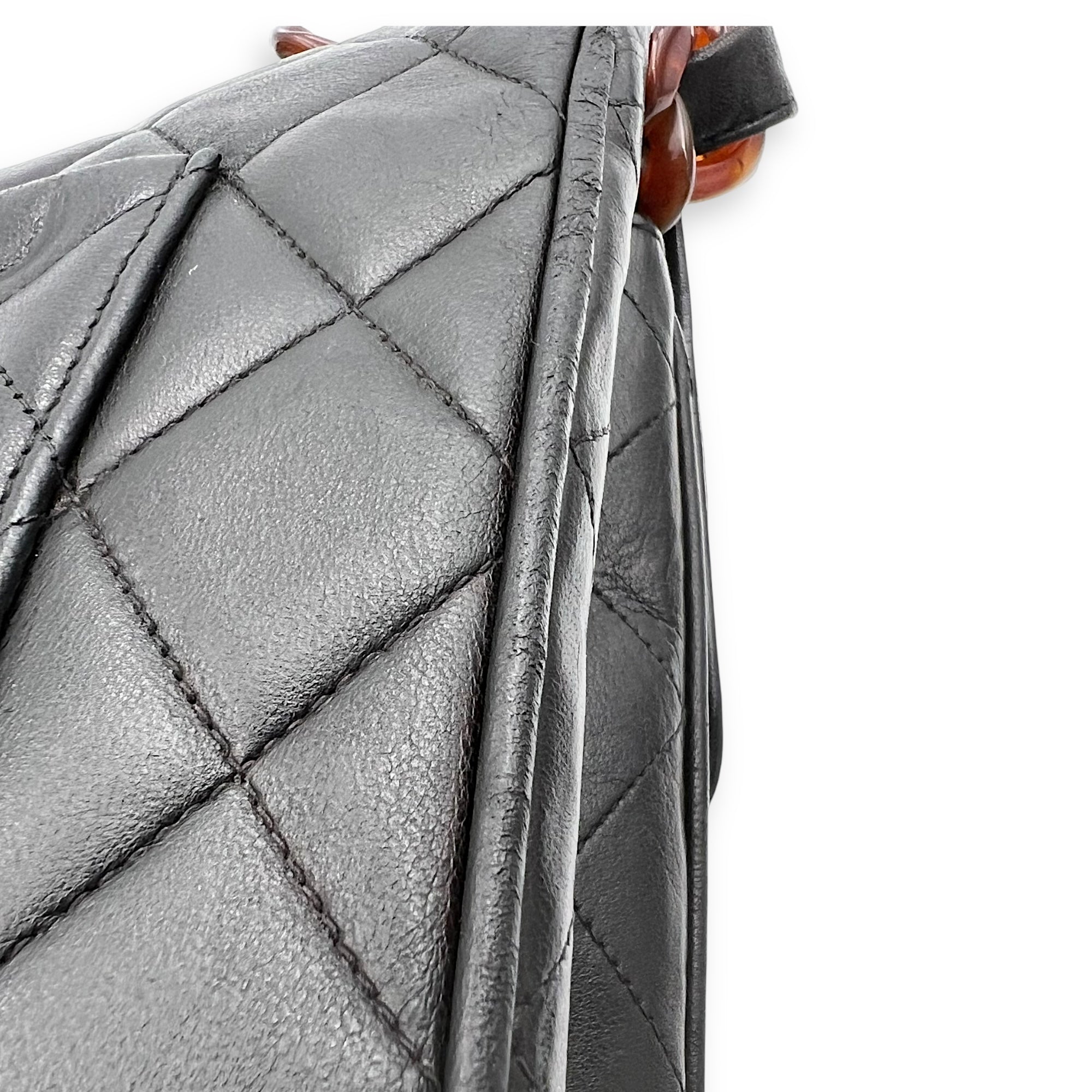 Chanel CC Quilted Tortoise Shell Shoulder Bag Black in Lambskin, tortoise shell hardware_15
