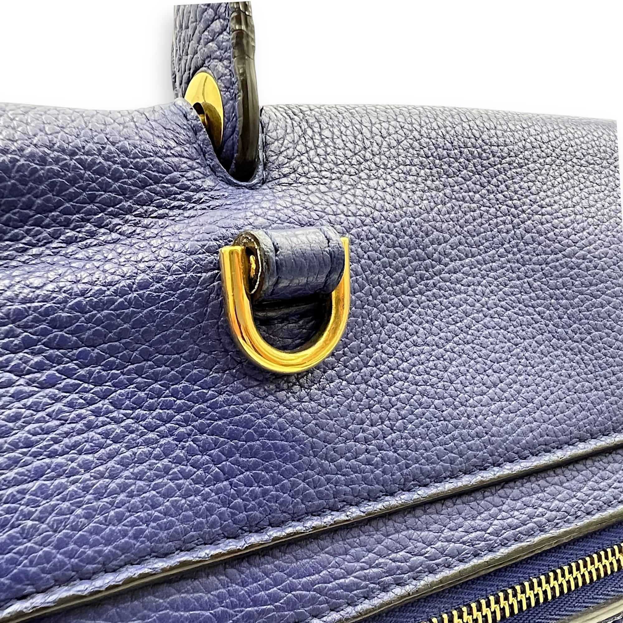 Celine Belt Bag Top Handle Bag Blue in Calfskin, Gold hardware_14