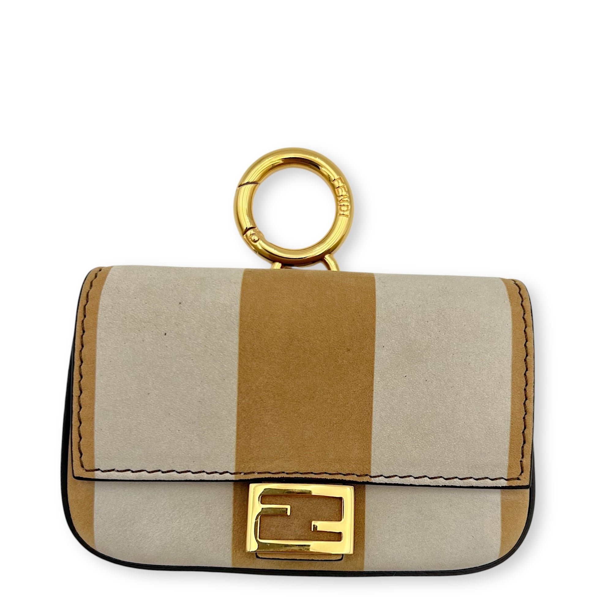 Fendi Baguette Nano Brown Crossbody Bag in Suede Leather, Gold hardware_15