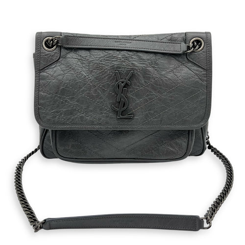 Saint Laurent Niki Shoulder Bag Grey in Calfskin, Ruthenium hardware_15