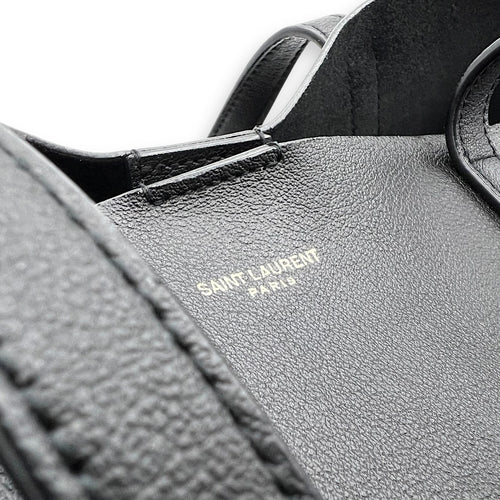 Saint Laurent Logo Tote Bag Black in Calfskin, Gold hardware_15