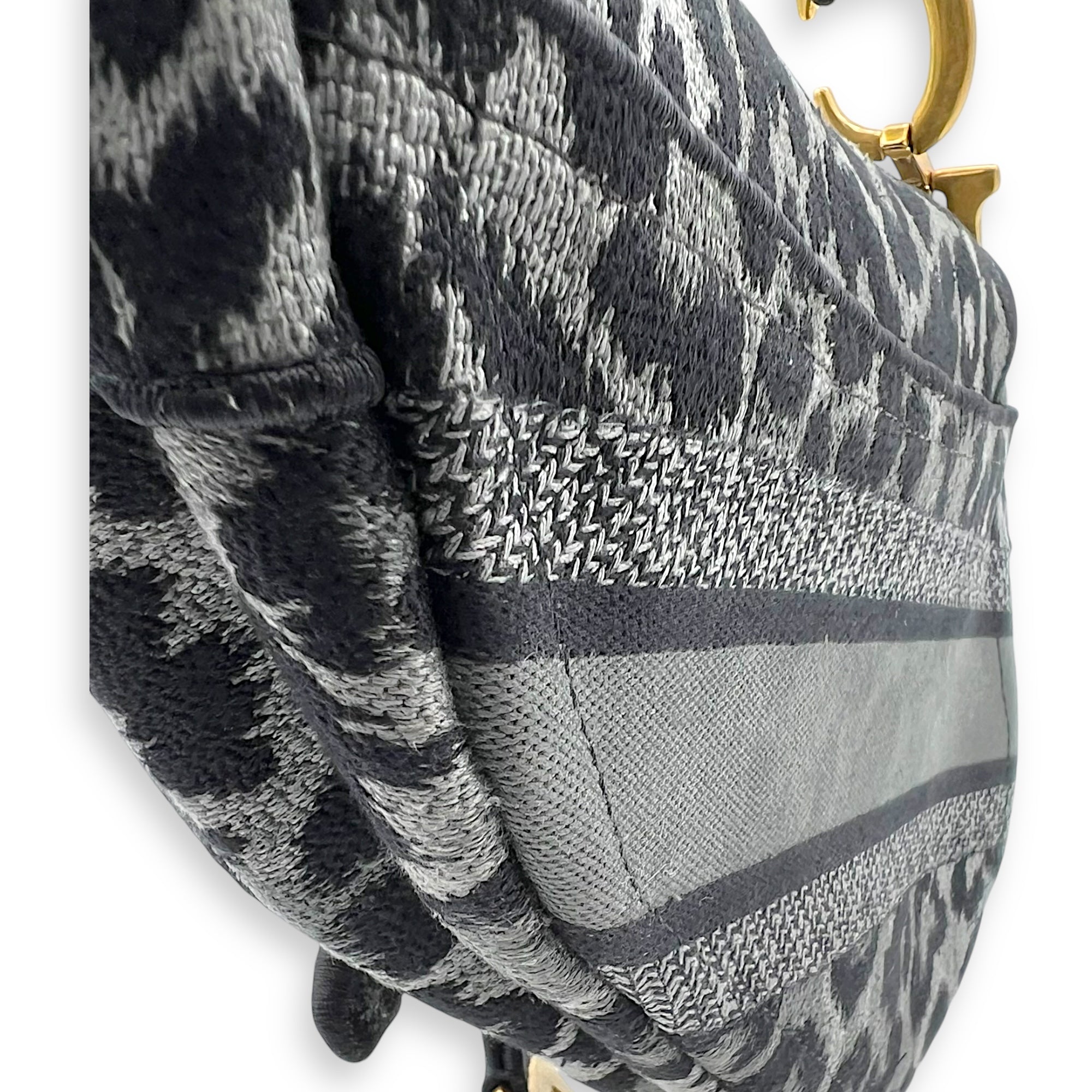 Dior Saddle Grey Shoulder Bag in Jacquard, Gold hardware_15