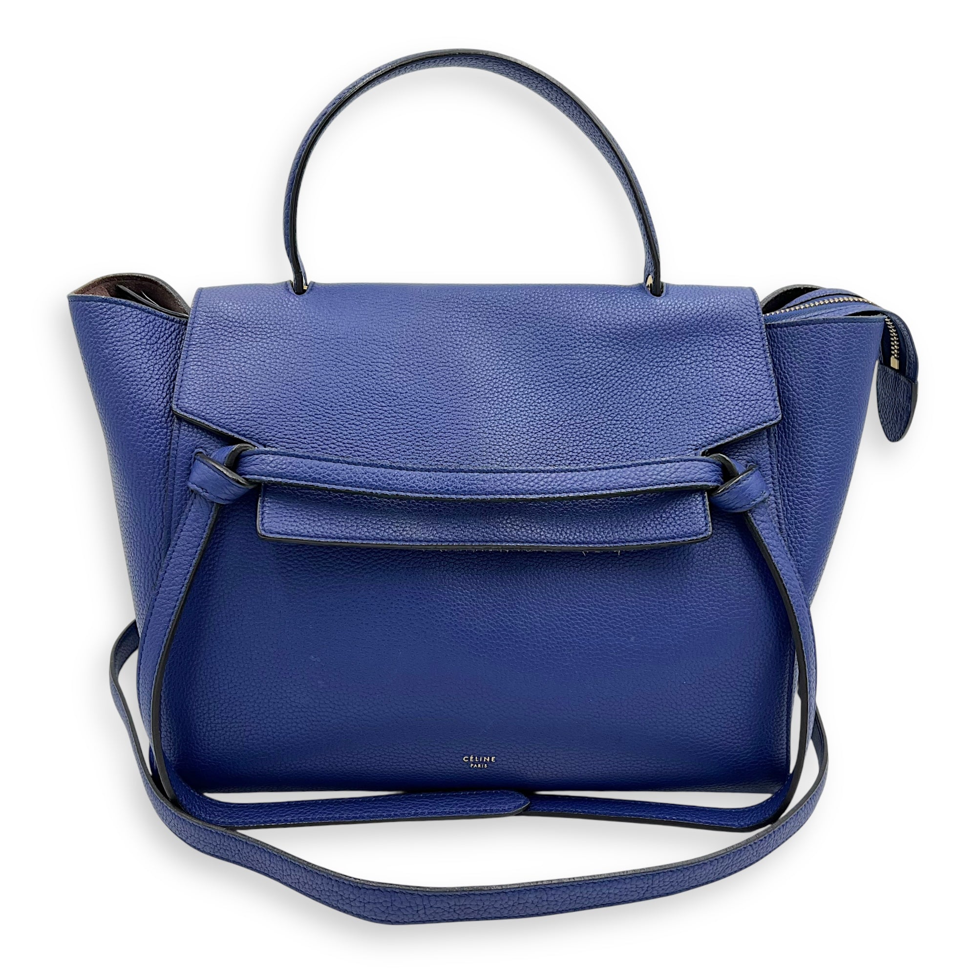 Celine Belt Bag Top Handle Bag Blue in Calfskin, Gold hardware_7