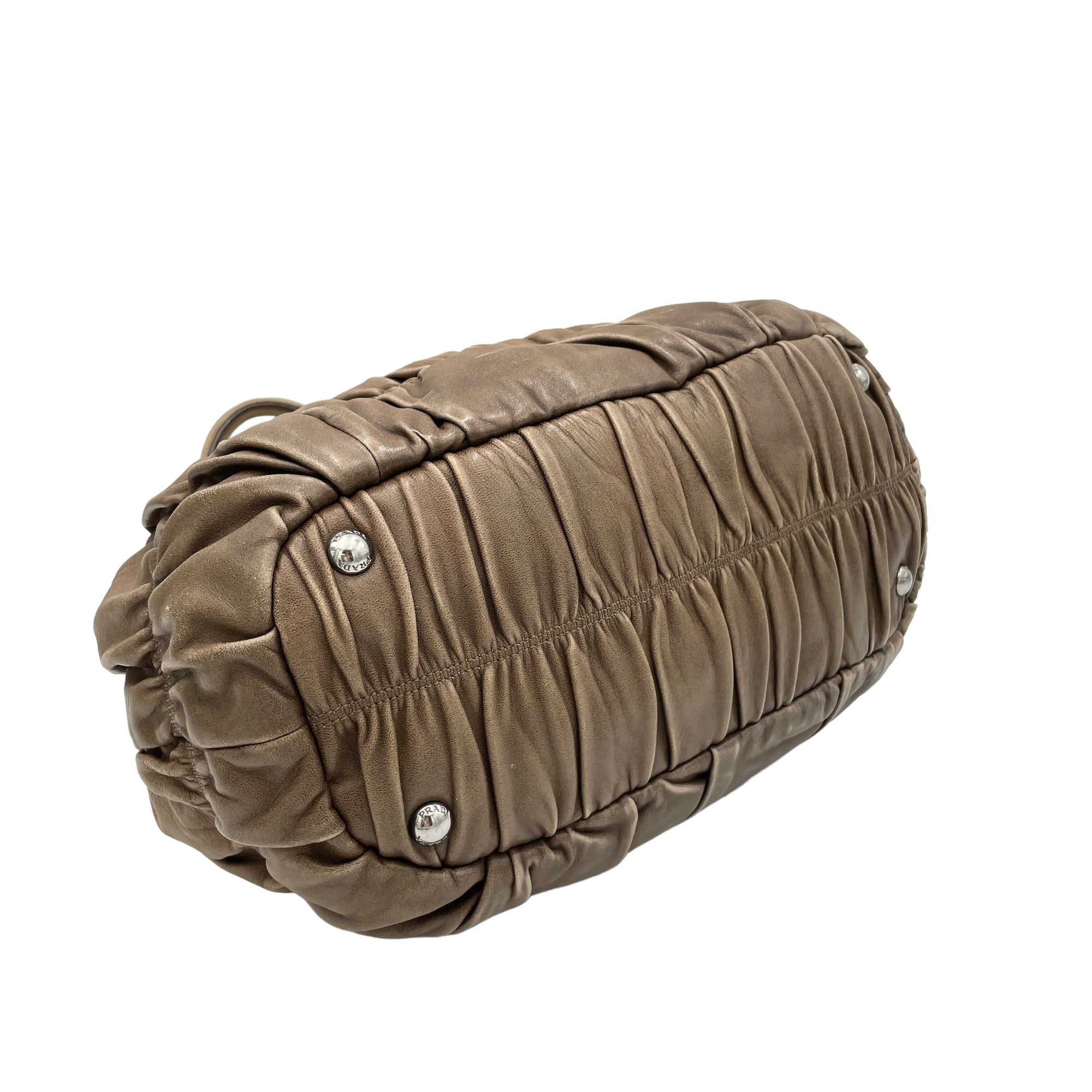 Gaufre Brown Top Handle Bag in Lambskin, Silver hardware