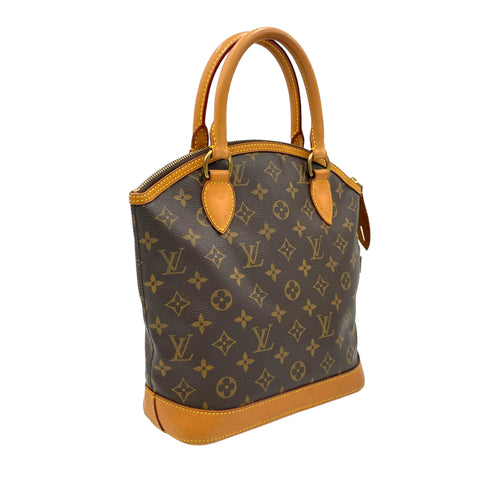 LockIt PM Brown Top Handle Bag in Monogram Coated Canvas, Gold hardware