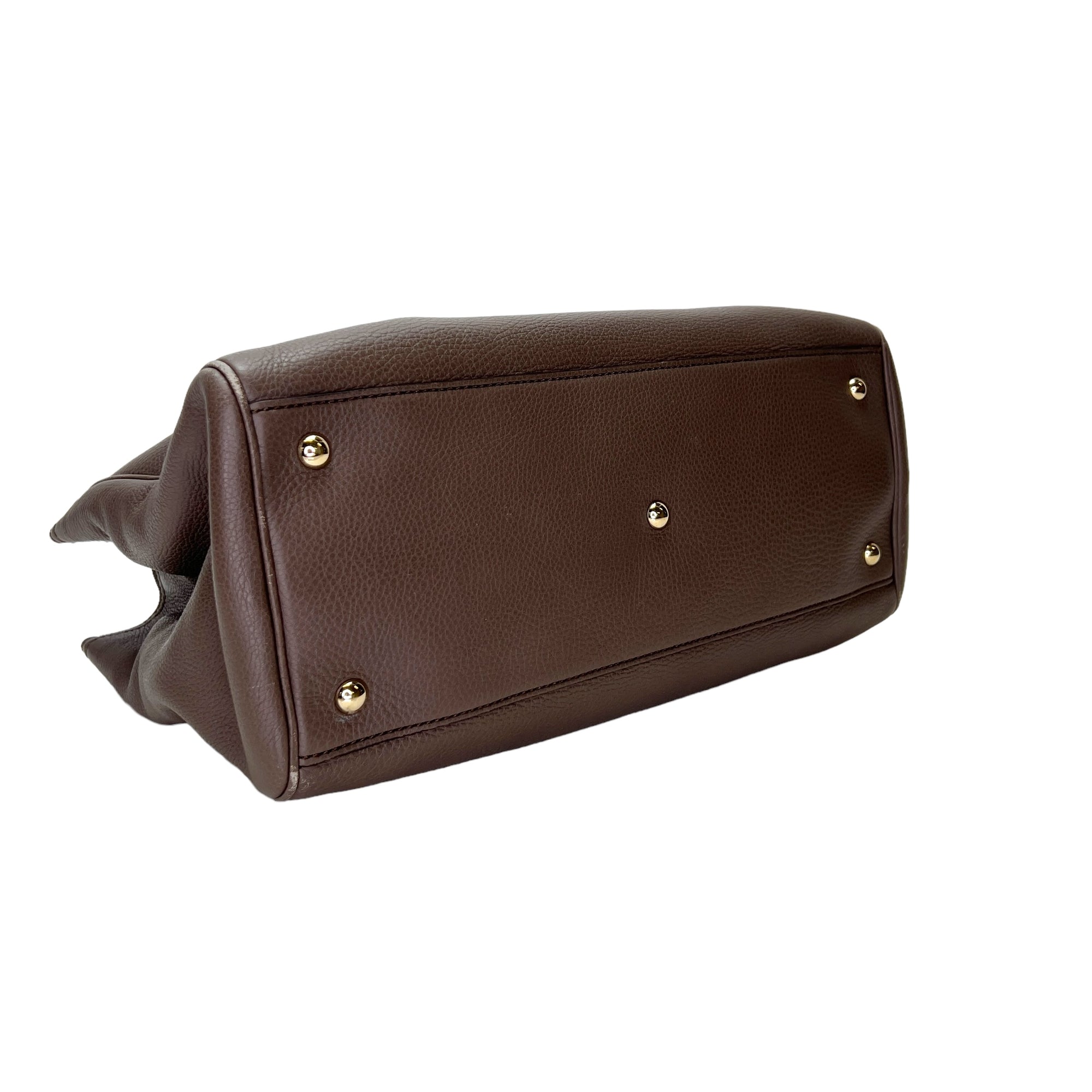 Bamboo Medium Brown Top Handle Bag in Calfskin, Gold hardware