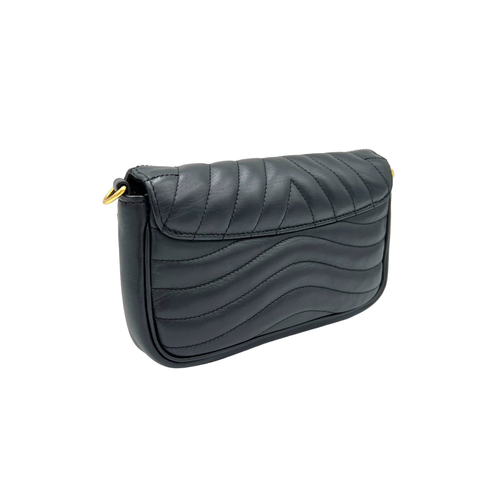 New Wave Black Crossbody Bag in Calfskin, Gold hardware