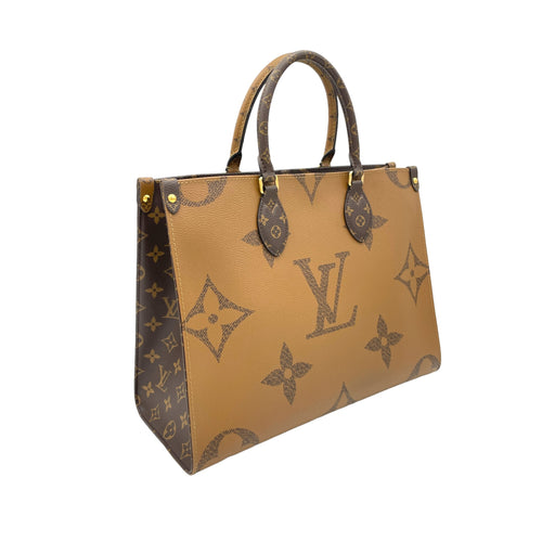 OnTheGo MM Brown Tote Bag in Monogram Coated Canvas, Gold hardware