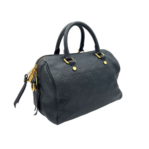 Speedy Bandouliere 25 Black Top Handle Bag in Monogram Empreinte Leather, Gold hardware